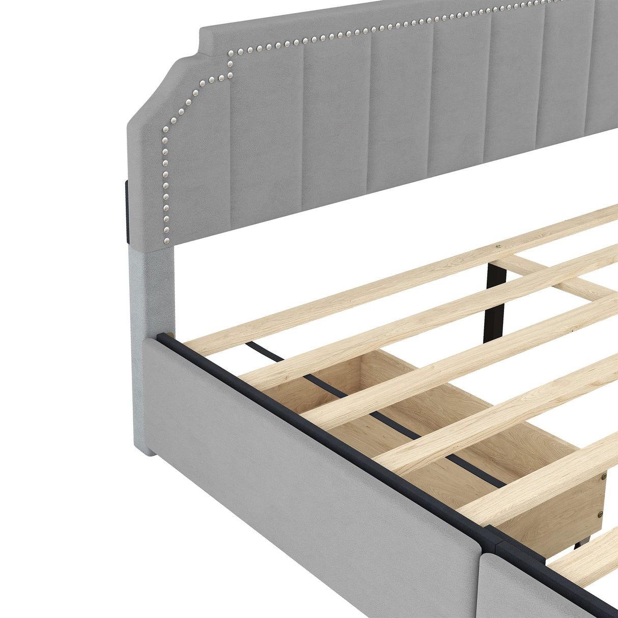 King Size Upholstered Platform Bed with Headboard, 4 Storage Drawers, and Support Legs,