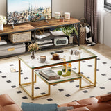 Coffee Table Gold Glass Coffee Table for Living Room,2 Tiers Rectangle Center Table