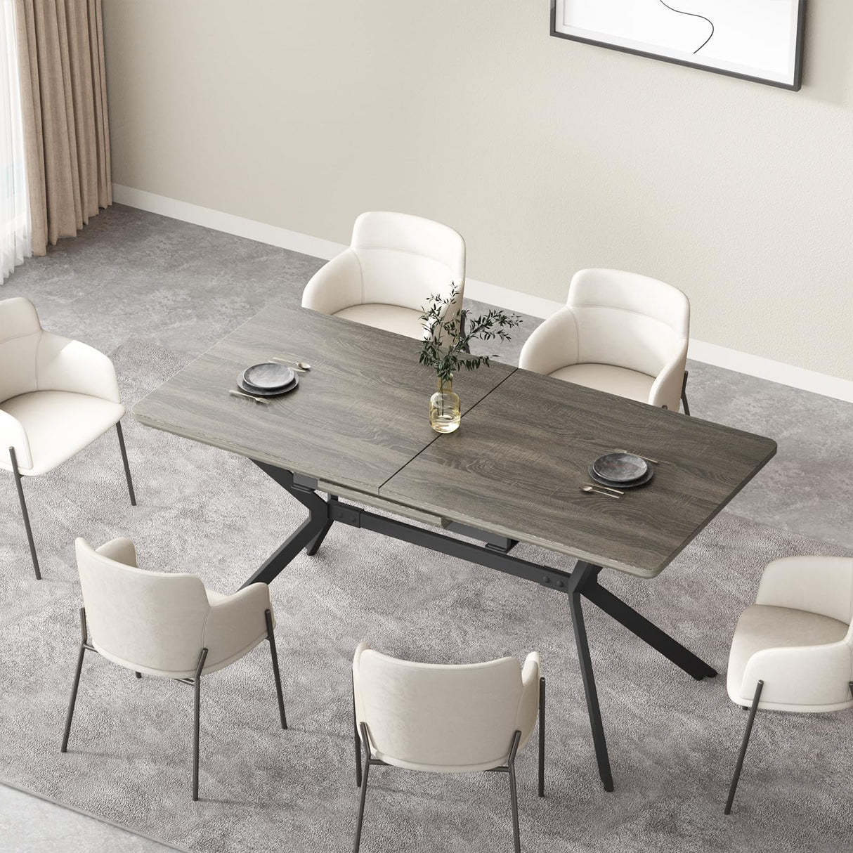 Extendable Dining Table for 6-8 Persons, Modern Dining Room Table from 56.6'' to 72.4'',