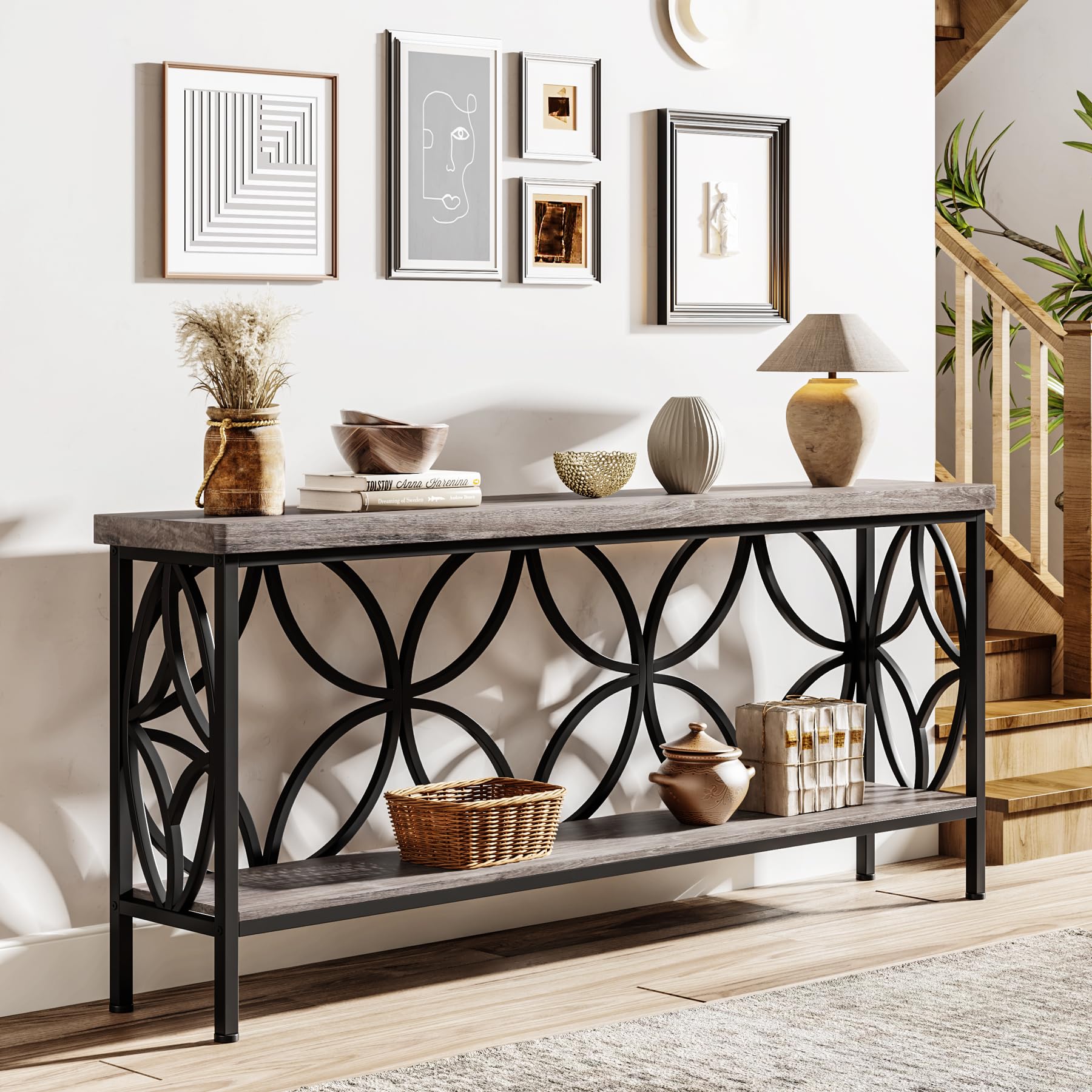 70.9" Industrial Console Table with Storage Shelves