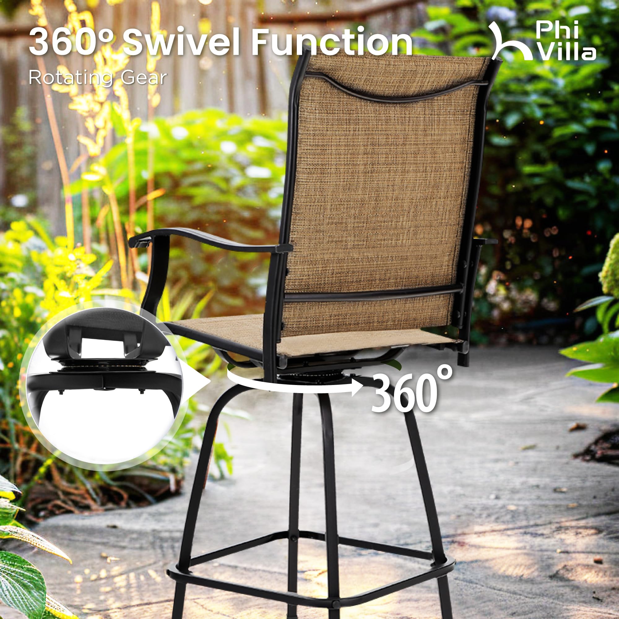 Outdoor Swivel Patio Bar Set of 9, Patio Bar Table and Chairs Set