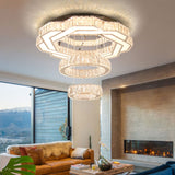 22.5" Crystal Chandeliers Living Room Modern Crystal Ceiling Light LED Ring Round Pendant