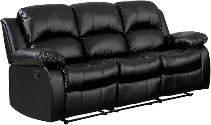 60" Bonded Leather Double Reclining Loveseat, Black