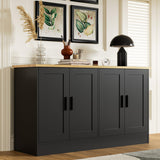 53.1“W Black 4 Door Buffet Cabinet, Coffee Bar Cabinet with Adjustable Shelf,