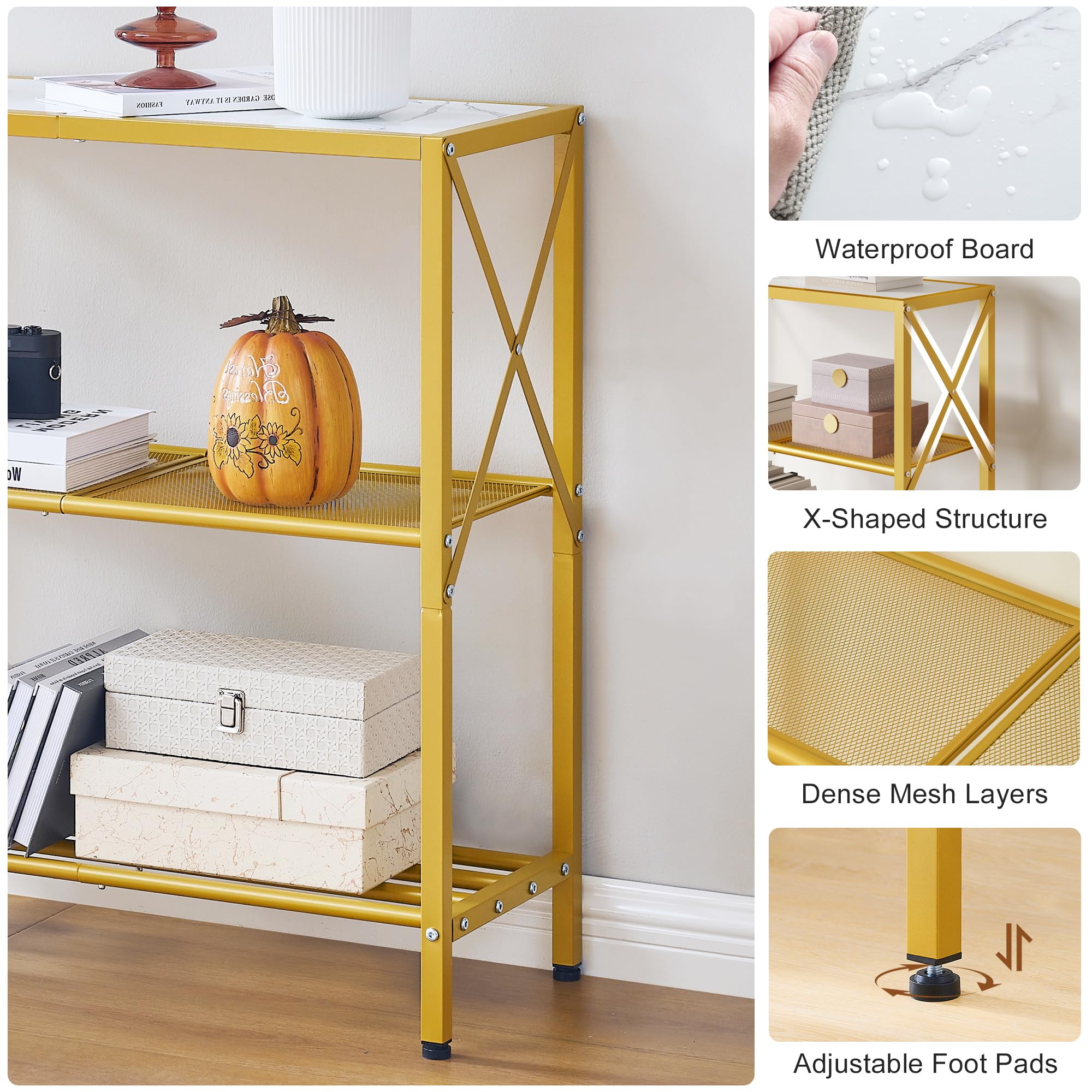 Industrial Console Table, 3 Tier Entryway Table, Metal Frame, Sofa Table with Shelf