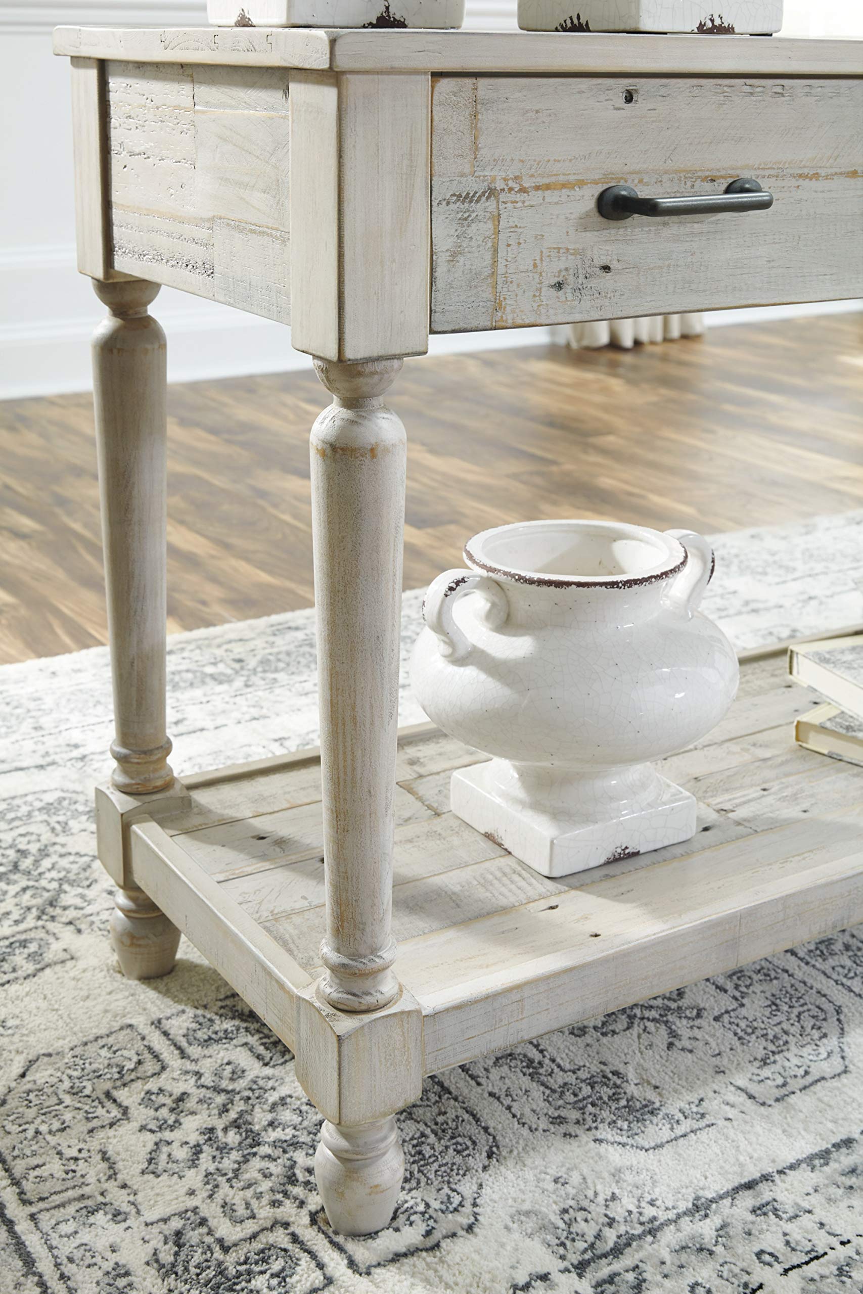 Shawnalore Farmhouse Solid Pine Wood Sofa Console Table, Whitewash
