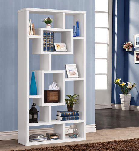 CO- 10-Shelf Rectangular Bookcase, White, 11.5" D x 35.5" W x 70.75" H (800157)