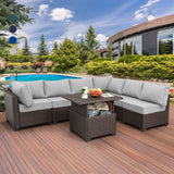 7 Pieces Outdoor Wicker Furniture Conversation Set Patio Furniture Sectional Sofa