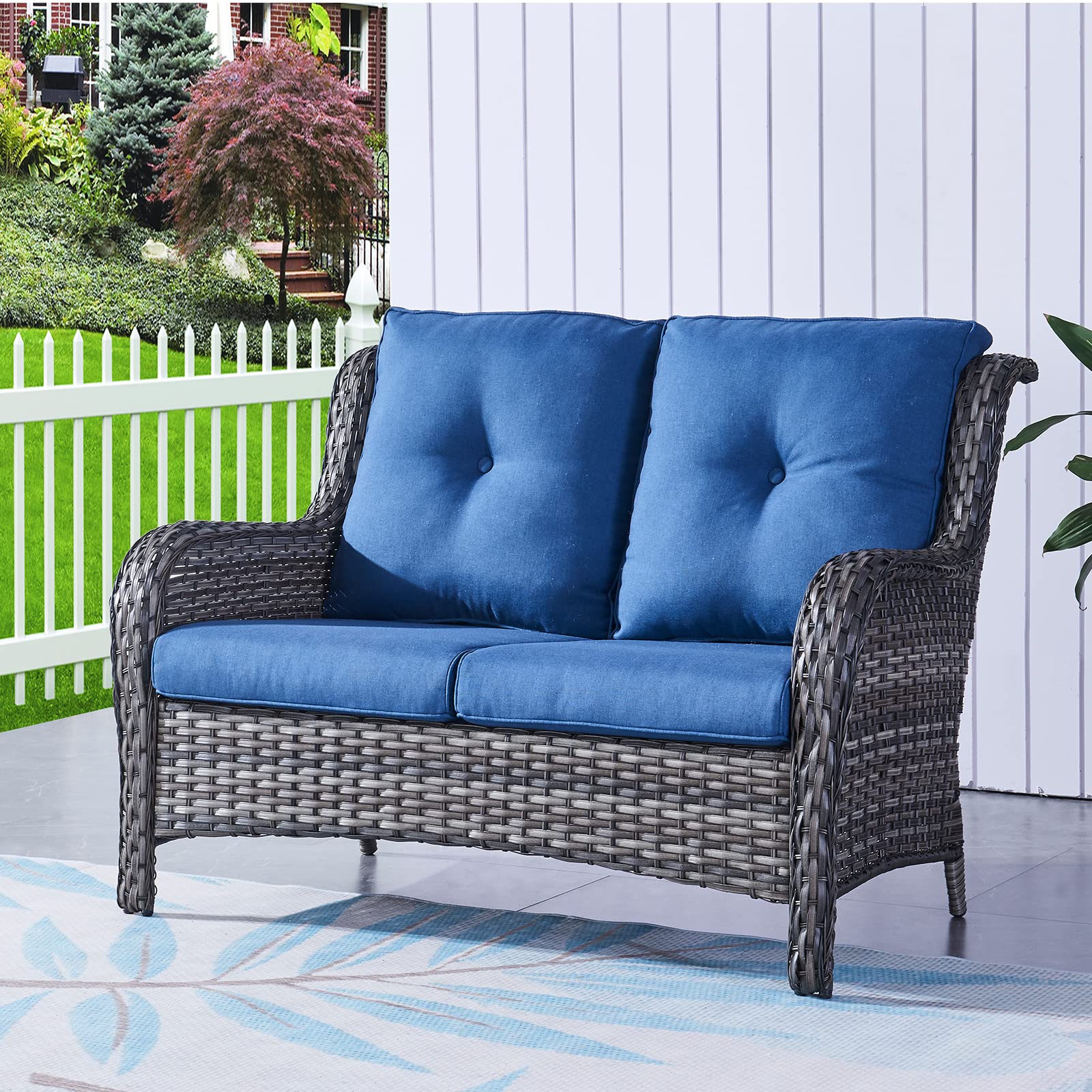 Outdoor Loveseat Wicker Patio Sofa - 2-Seat Rattan Outdoor Couch Patio Furniture