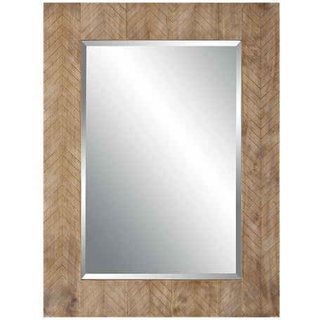 39 Inch Wood Frame Wall Mirror, Chevron Design