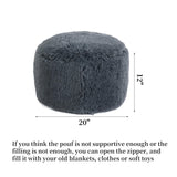 Fluffy Pouf Ottoman with Down-Alternative Filling, Stuffed Round Faux Fur Pouf