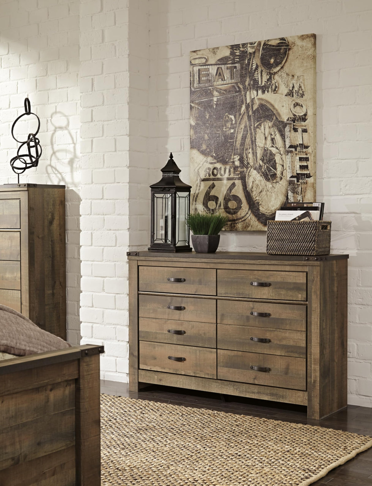 Trinell Rustic 6 Drawer Dresser with Safety Stop for Bedroom, Dark Brown