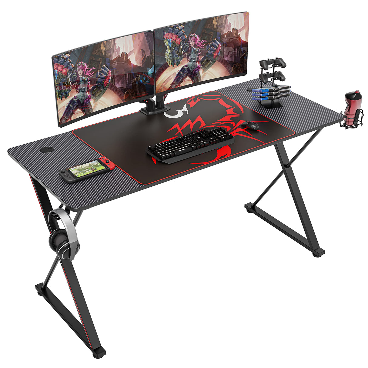 Gaming Desk 55 Inch,PC Gaming Table, X Shaped Gaming Computer Desk