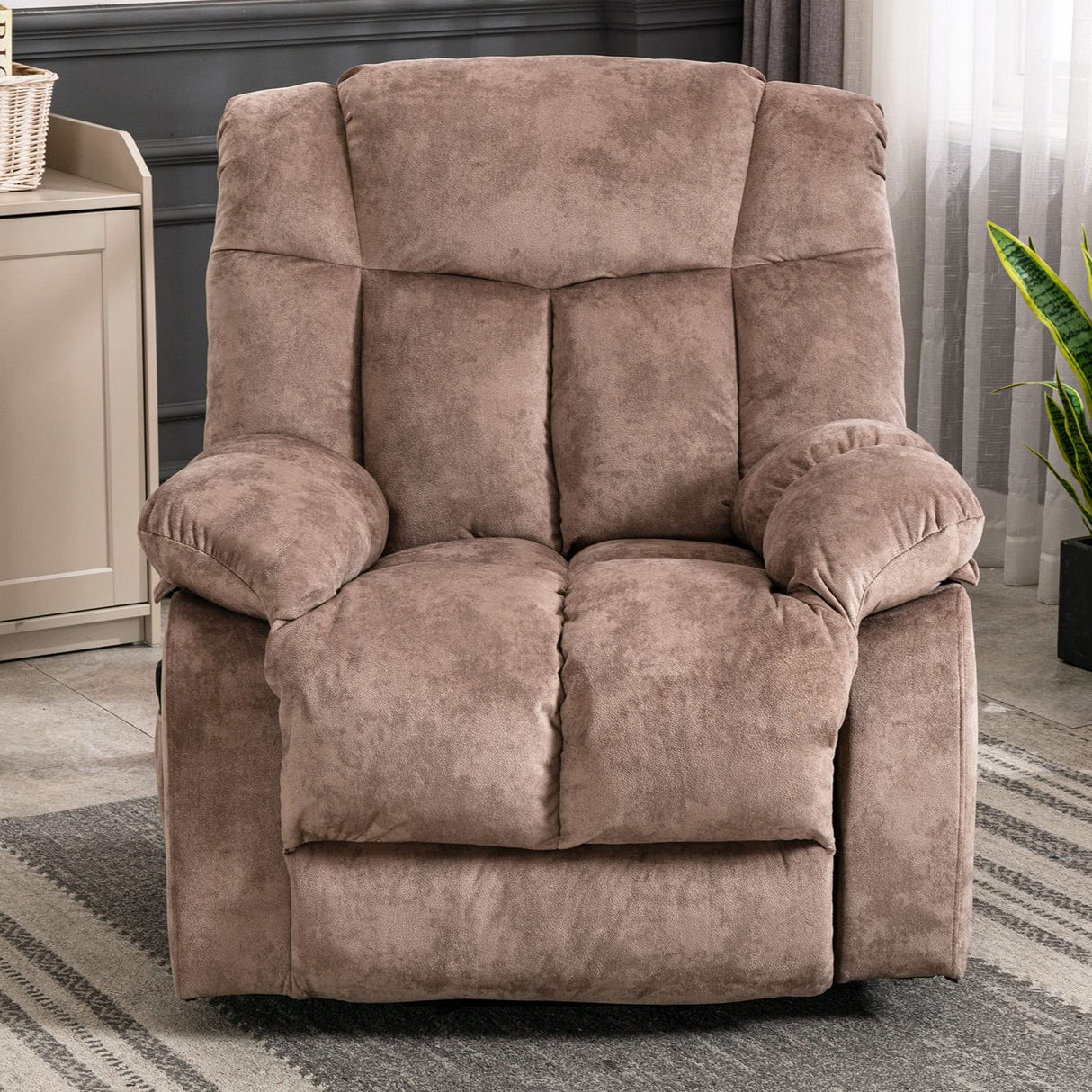 Power Lift Recliner Chair for Elderly- Heavy Duty and Safety Motion Reclining Mechanism-Antiskid Fabric Sofa Living Room Chair with Overstuffed Design, Camel