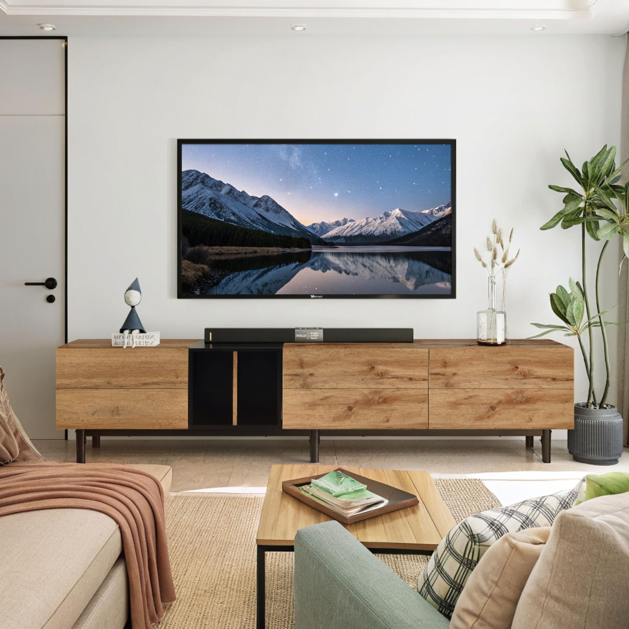 77-Inch Modern TV Stand with Storage Cabinets
