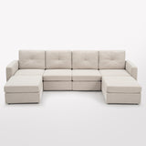 Vorthio 4 Seater with 2 Ottomans Sectional Modular Sofa Couch Upholstered 27.6" Seat Depth Modular Sofas with Storage True Coziness Metal Frame Dual Layer Cushion Sofa Set 121.3" Width Sectional Sofa