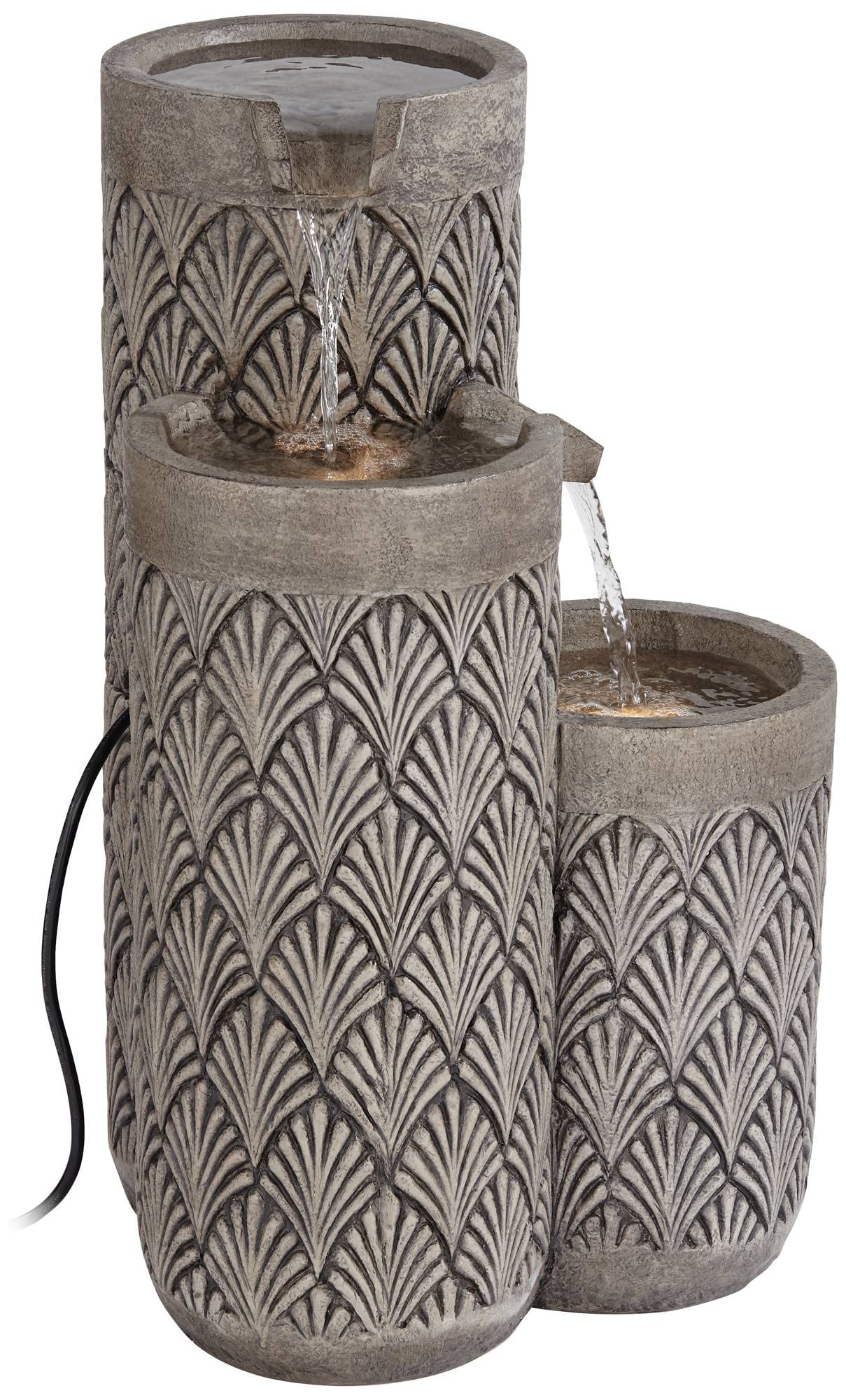 Havara Rustic 3-Tier Cascading Columns Outdoor Floor Water Fountain with LED Light 26"