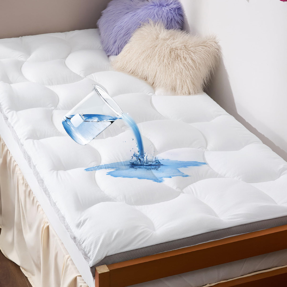 Bedsure Twin XL Mattress Topper Waterproof - Pillow Top Mattress Protector Extra Thick for College Dorm with 8-21" Deep Pocket, Mattress Pad Fitted, Soft Bed Topper Twin Extra Long