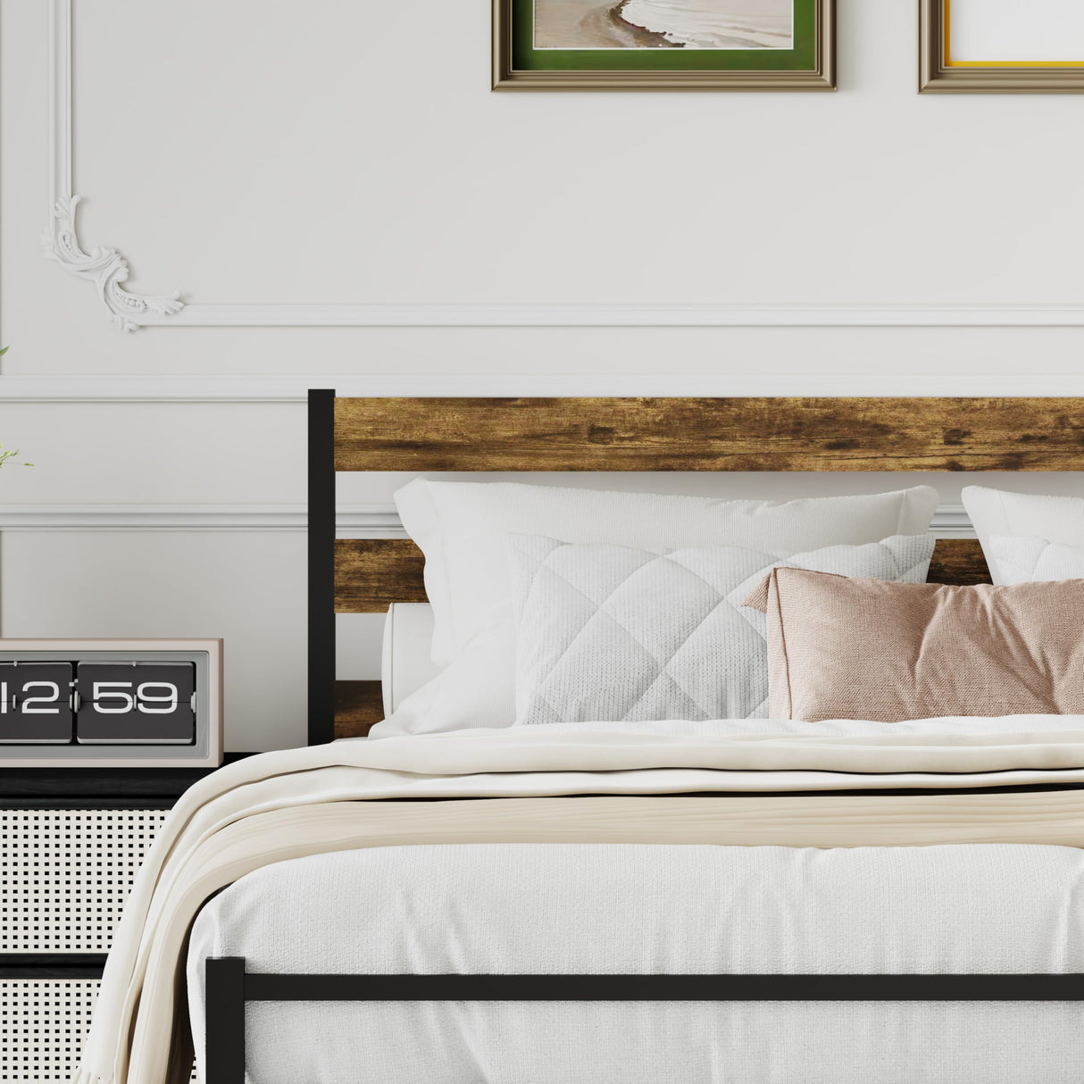 Full Size Metal Platform Bed Frame with LED Headboard