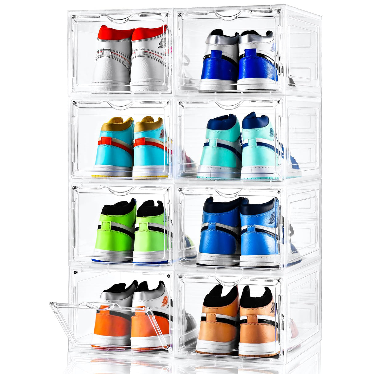 Upgraded X-Large Shoe Storage Box,8 Pack,Shoe Box Clear Plastic Stackable