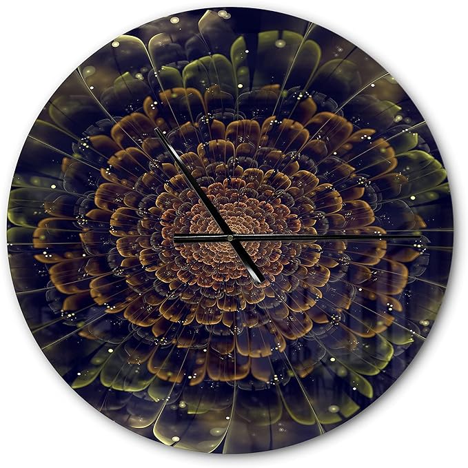 Modern Wall Clock 'Orange Fractal Flower with Green