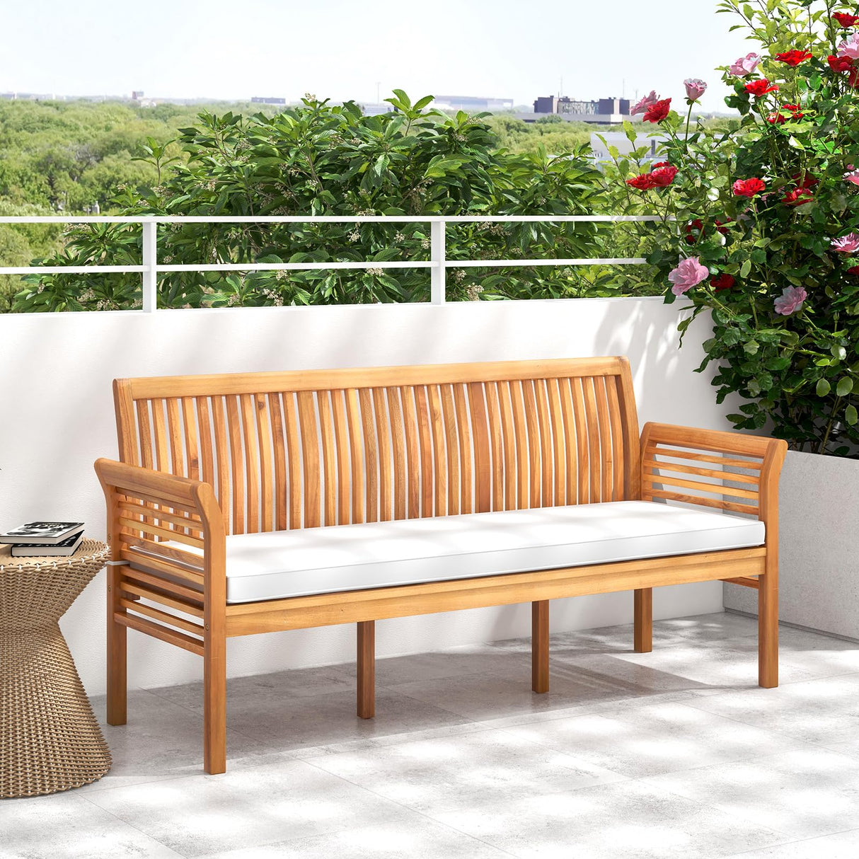 62.5’’ Outdoor Bench Acacia Wood - 3-Person Patio Bench w/Backrest