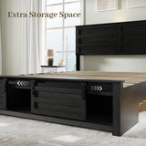 Queen Bed Frame with Wood Headboard & Charging Station