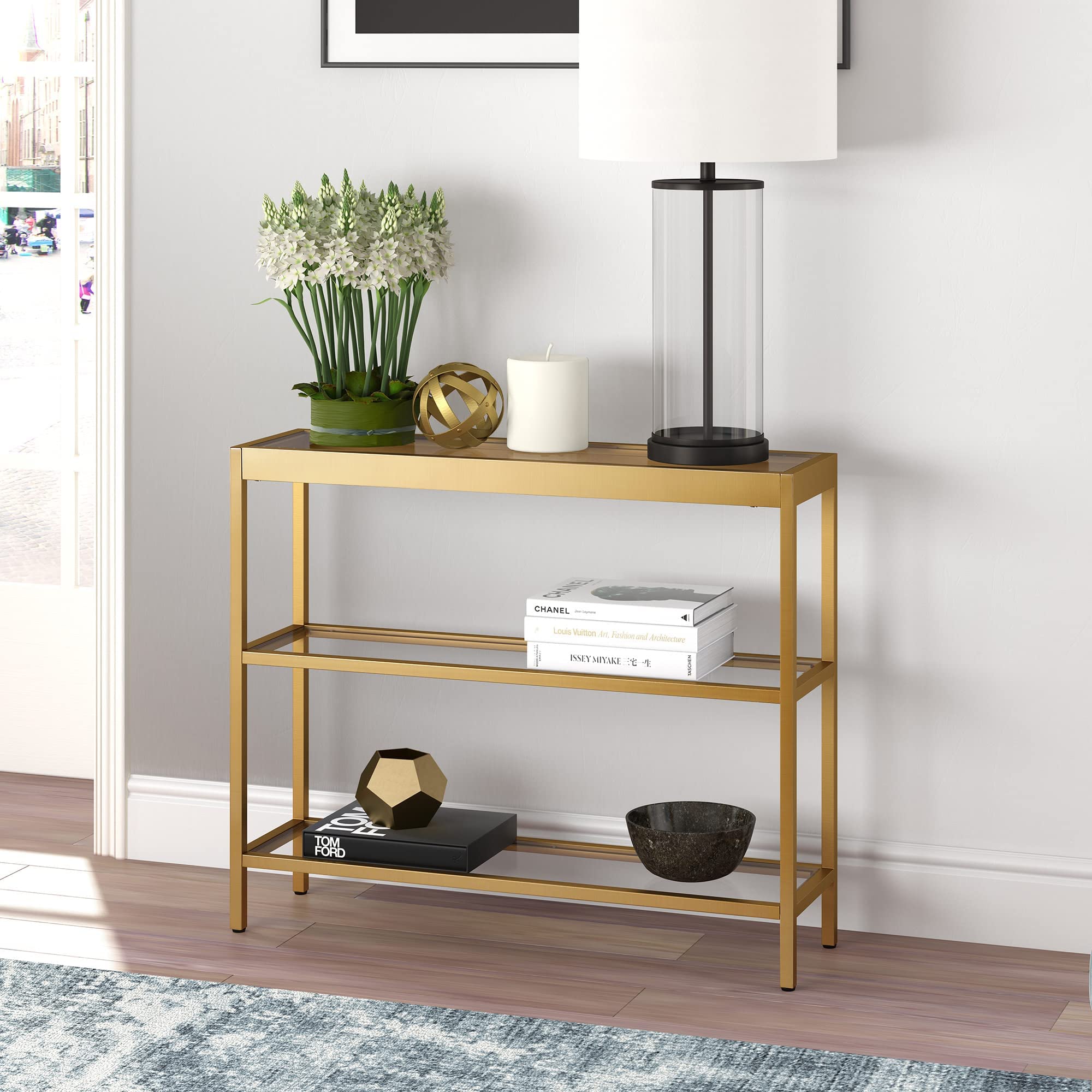36" Wide Rectangular Console Table in Brass, Entryway Table, Accent Table