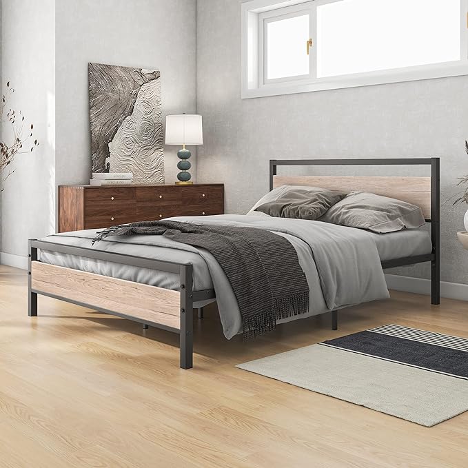 Queen Bed Frames with Wood Headboard,Heavy Duty Platform Bed