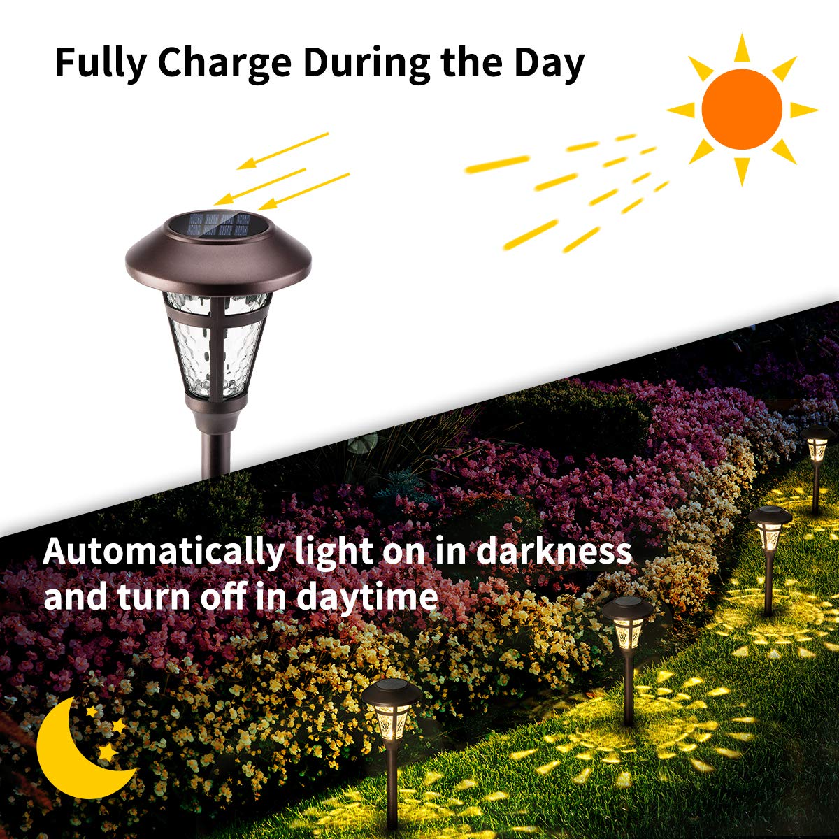 Bright Solar Outdoor Lights Decorative 6 Pack, Solar Pathway Garden Lights Auto On/Off