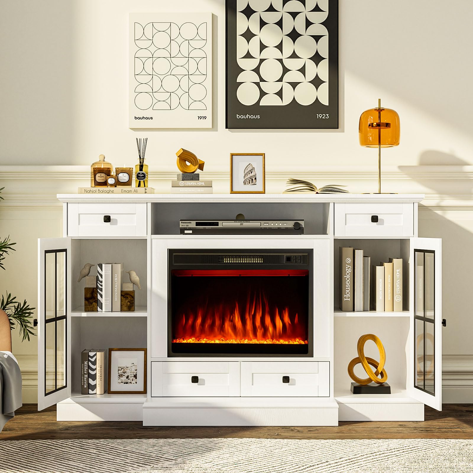 58” Fireplace TV Stand for TVs up to 65 Inch, Entertainment Center with 23" Electric