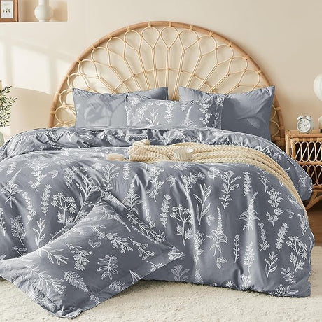 Terracotta Bed in a Bag Queen 7 Pieces, Queen Comforter Set Reversible Botanical Flowers Design,