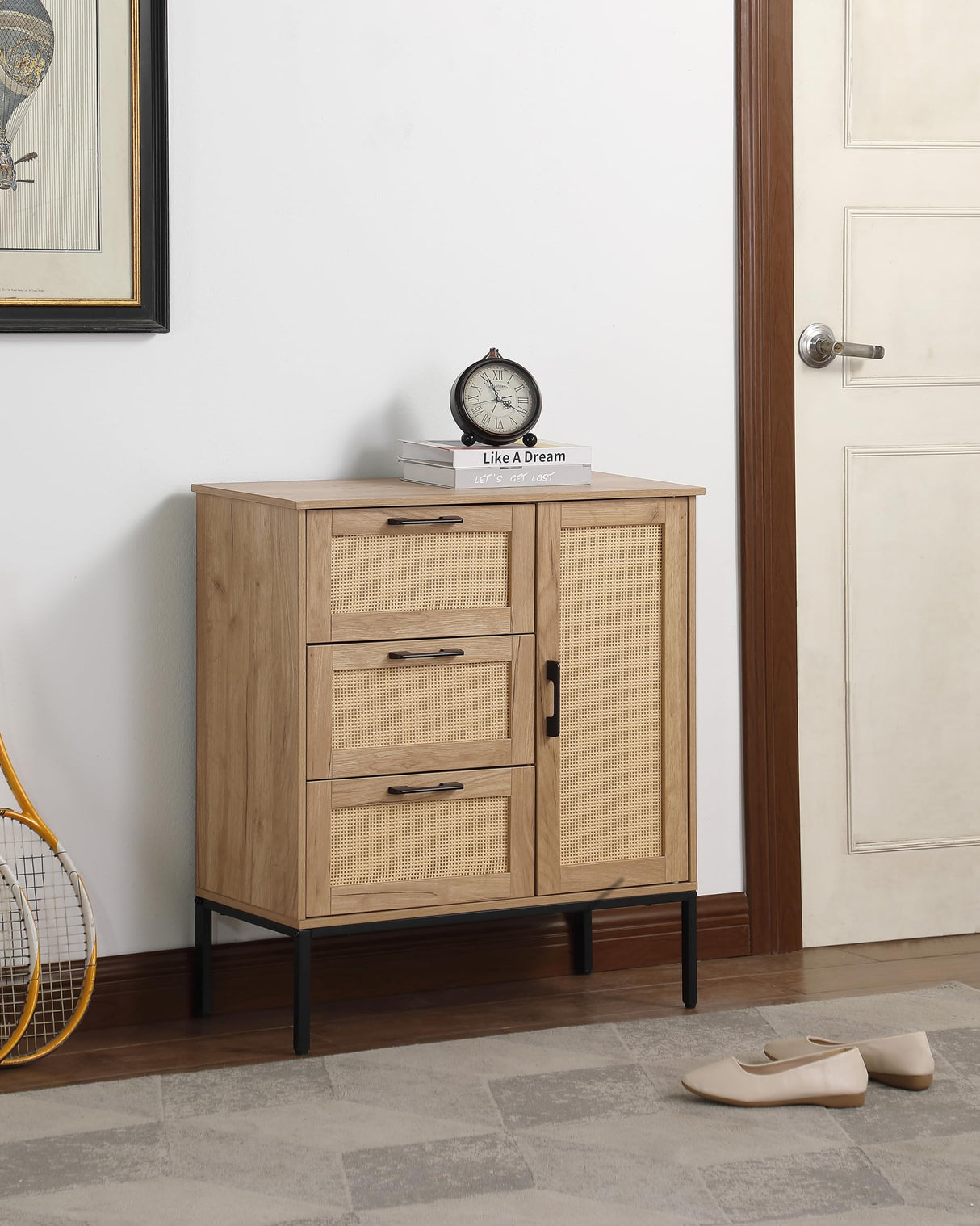 Bathroom Floor Cabinet, Freestanding Storage Cabinet with 4 Drawers and Adjustable