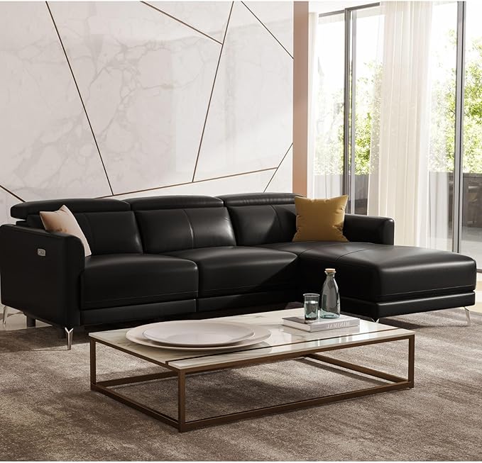 Andria Leather Reclining Sectional Sofa, 3 Seater Couch
