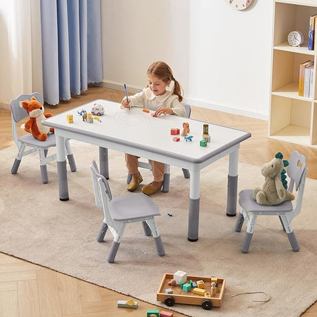 Toddler Table and Chairs Set for 4, 47.2''L x 23.6''W Kids Study Table and Chair Set,