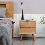 Nightstand, Solid Wood Small End Table w/2 Drawers, Modern Bedside Tables, Mid Century