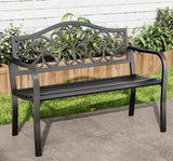 43.7 Inches Outdoor Garden Bench, Cast Iron Metal Frame Patio Park Outside Benches