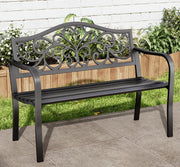 43.7 Inches Outdoor Garden Bench, Cast Iron Metal Frame Patio Park Outside Benches