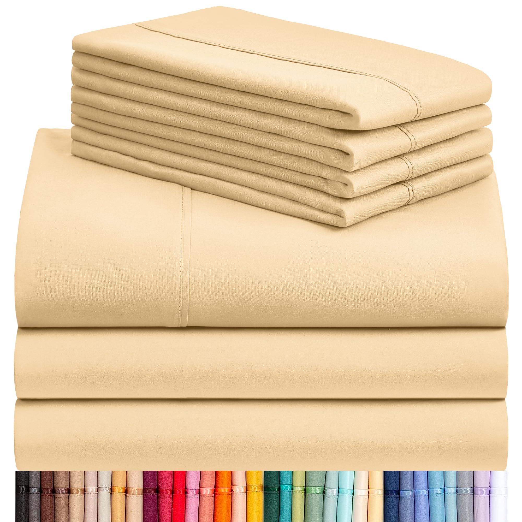 7 PC Split King Sheet Set, Breathable Luxury Bed Sheets