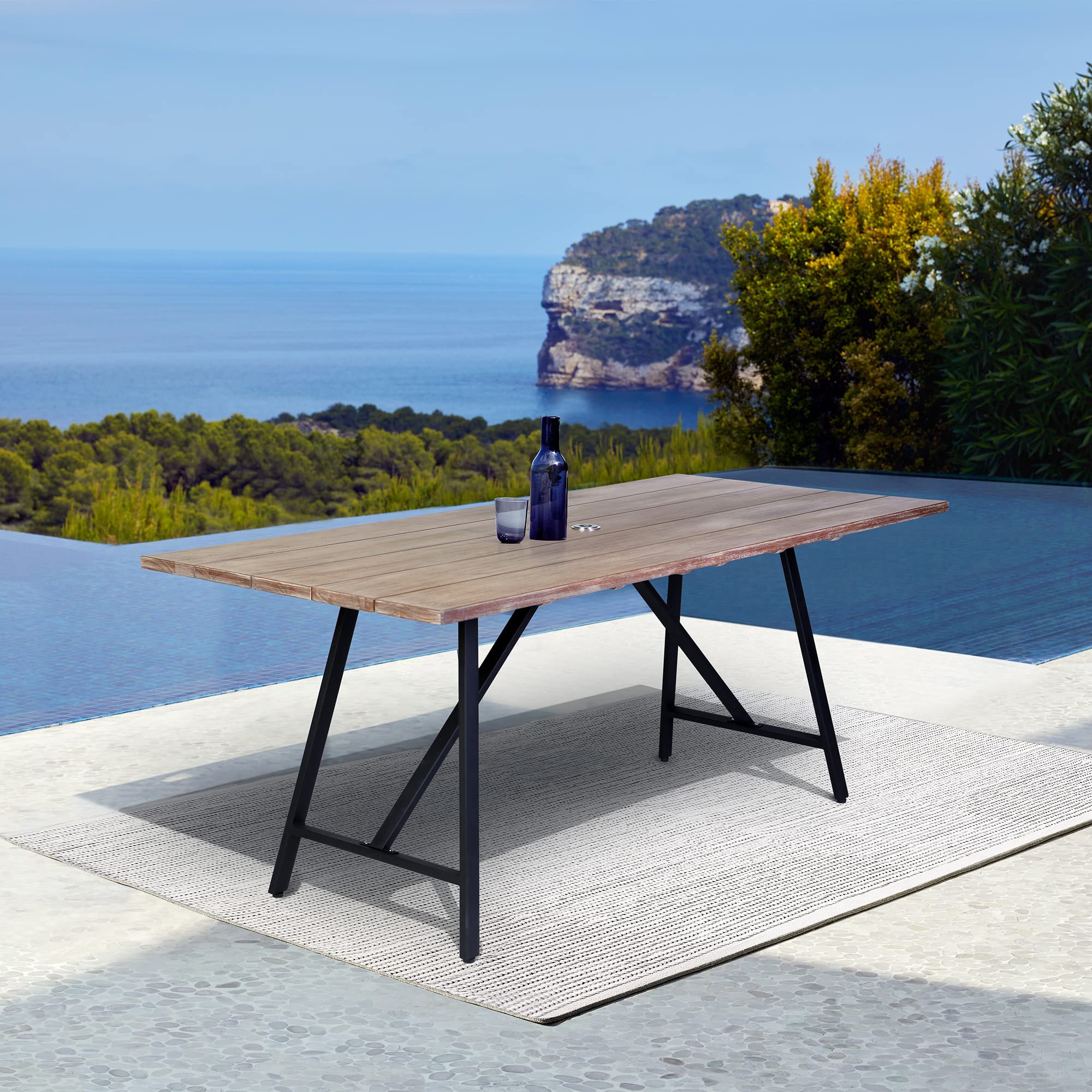 Koala Outdoor Patio Light Eucalyptus Wood and Metal Rectangle Dining Table