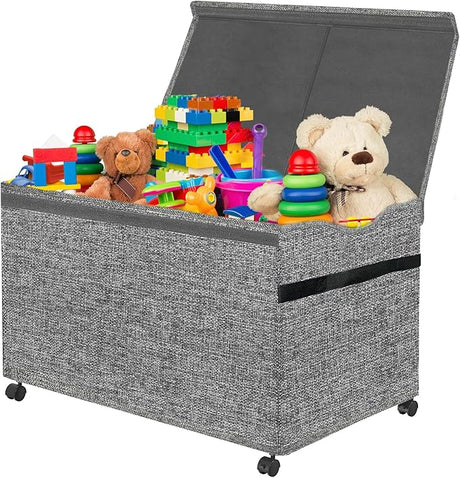 Large Kids Toy Box Storage Chest with 360°Wheels,Toy box with Lid for Boys, Girls