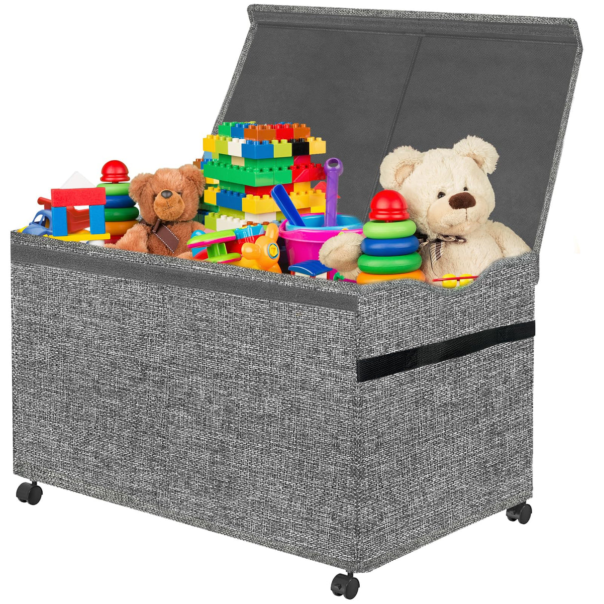 Large Kids Toy Box Storage Chest with 360°Wheels,Toy box with Lid for Boys, Girls,Collapsible