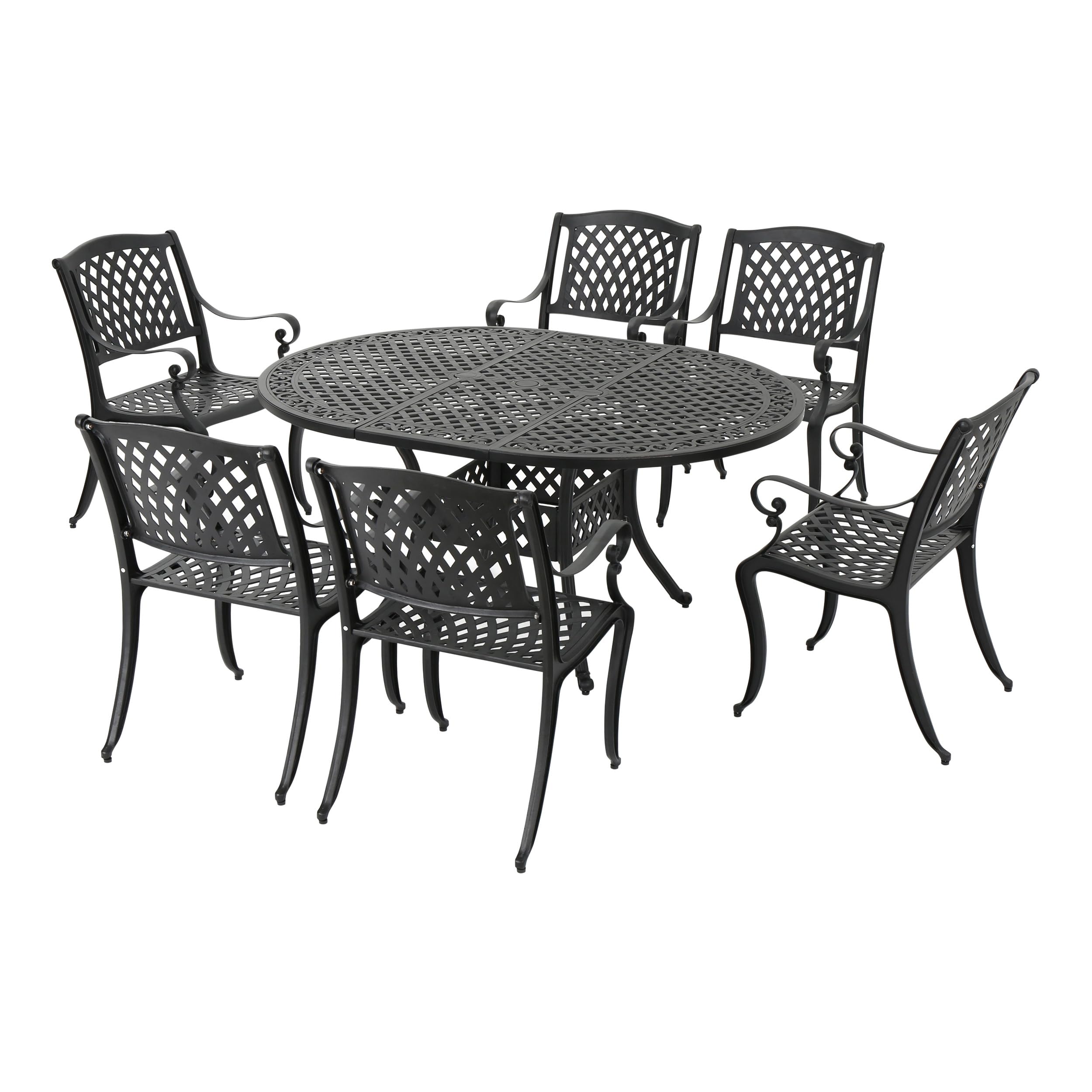 Carysfort Outdoor 7 Piece Sand Finished Aluminum Set with Expandable Dining Table