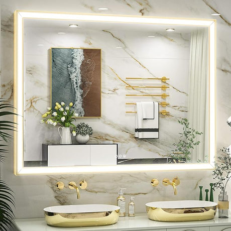 Black LED Bathroom Mirror 40” x 30” with Frontlit, 3X Ultra Brightness, 45° Angled Light,