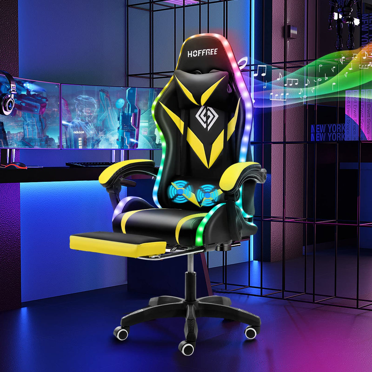 Ergonomic Gaming Chair with Massage, Bluetooth Speakers & RGB LED Lights