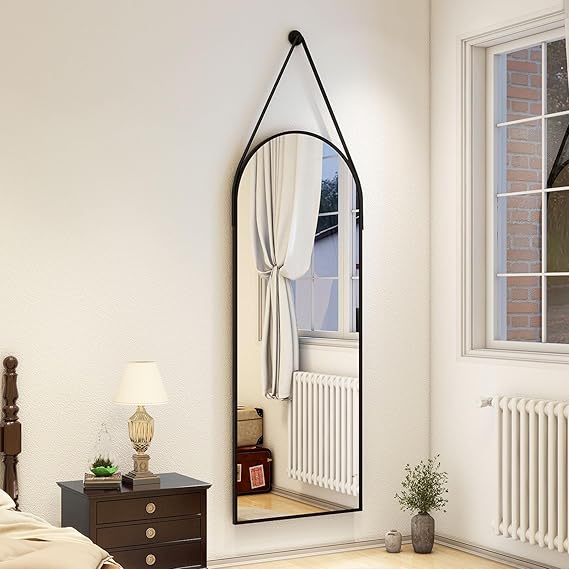 Full Length Oval Mirror 16x48 - Wall Mounted with Leather Hanging Strap