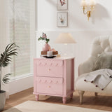 Pink Nightstand Side End Table with 2 Drawers, Modern Night Stand with Petal Pattern for Bedroom, Scalloped Bedside Night Tables with Solid Wood Legs