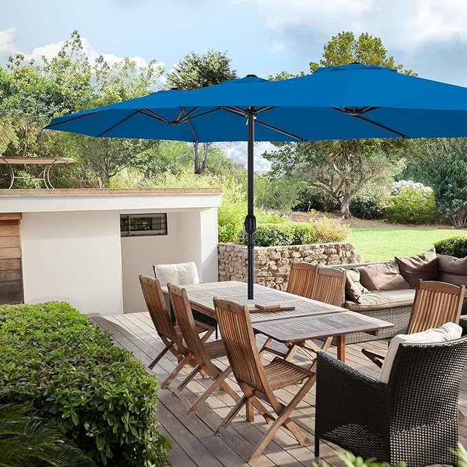 15ft Large Patio Umbrellas with Base Included, Outdoor Double-Sided Umbrella with Crank Handle,