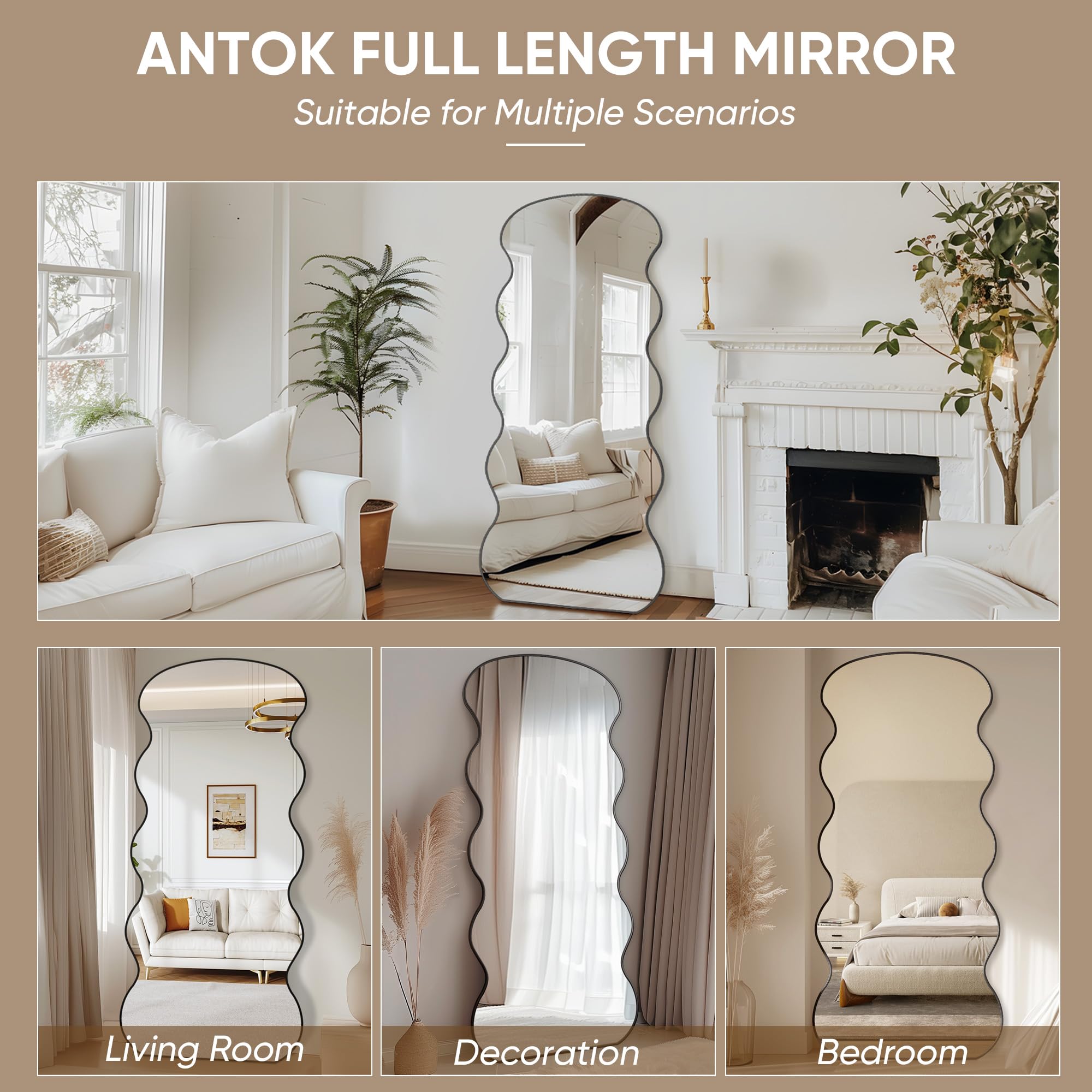 76x34 Wavy Full Length Mirror with Stand