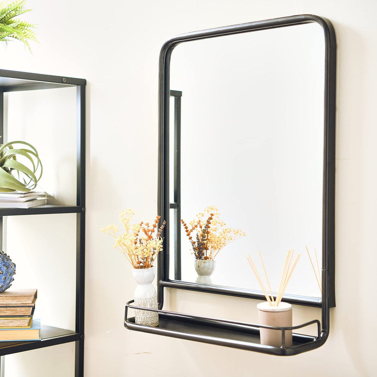 Large Metal Framed Mirror with Shelf